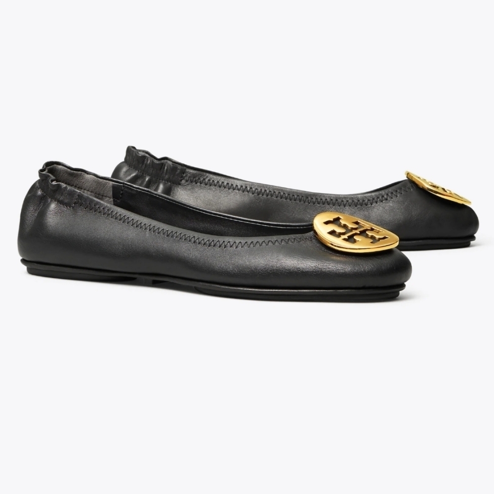 Tory Burch Black Leather MINNIE TRAVEL BALLET